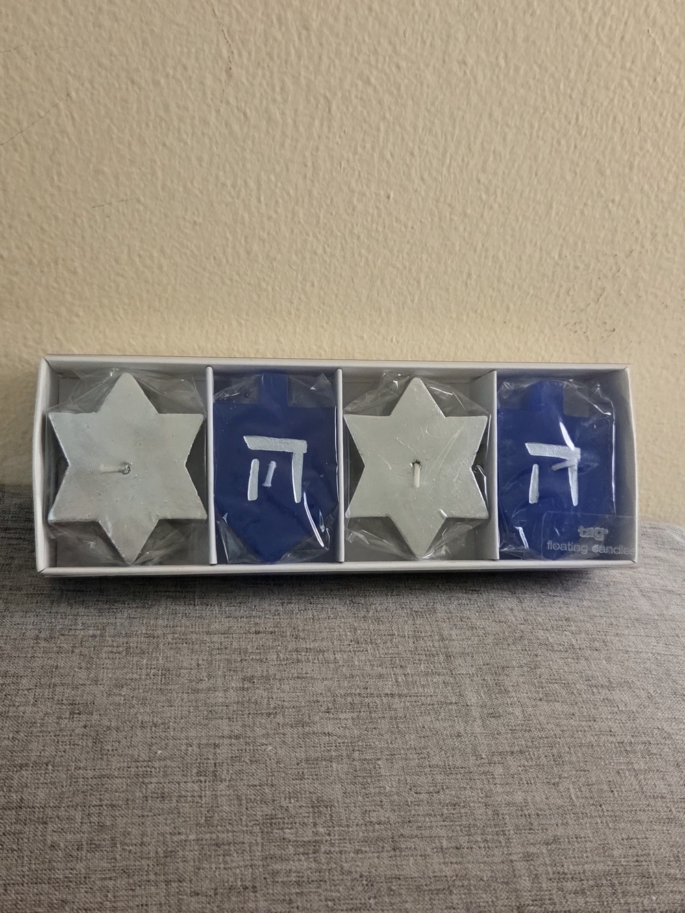 Vintage Tag Hanukkah Dreidel And Star Of David Floating Candle Set